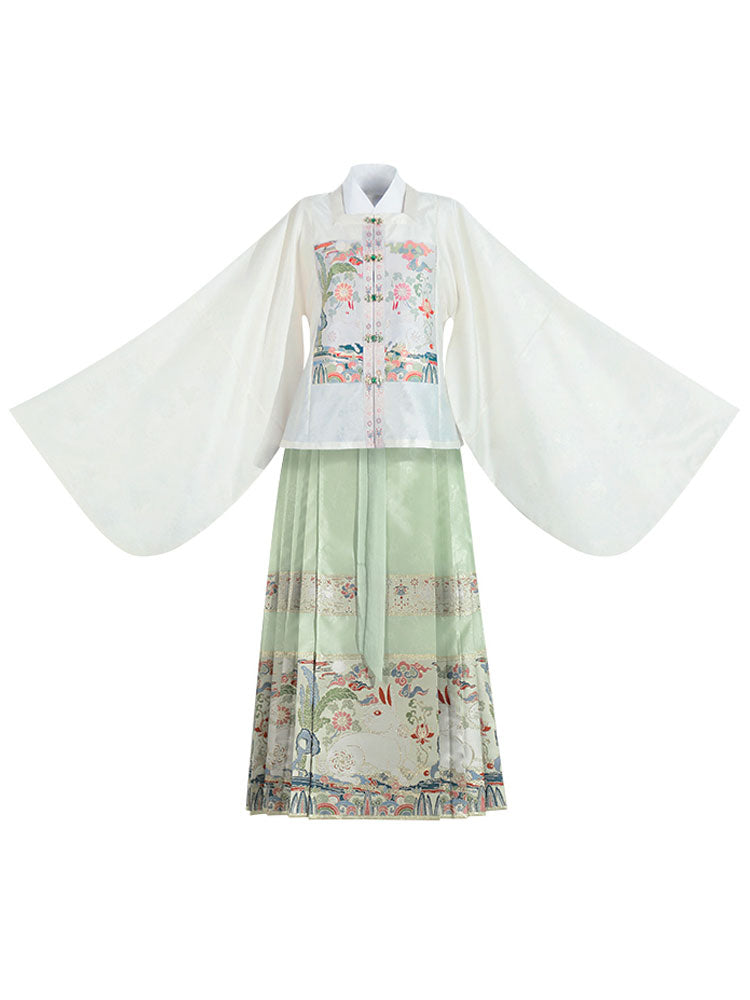 Jade Rabbit Gazing at the Moon - Ming Dynasty Style Hanfu Mamianqun Skirt Set-Lovesyouforever