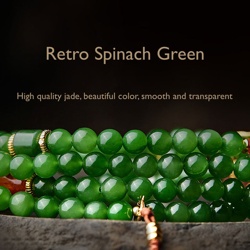 Vintage Chinese Style Spinach Green Natural Jade Beaded Necklace with Multi-Gemstone-Lovesyouforever