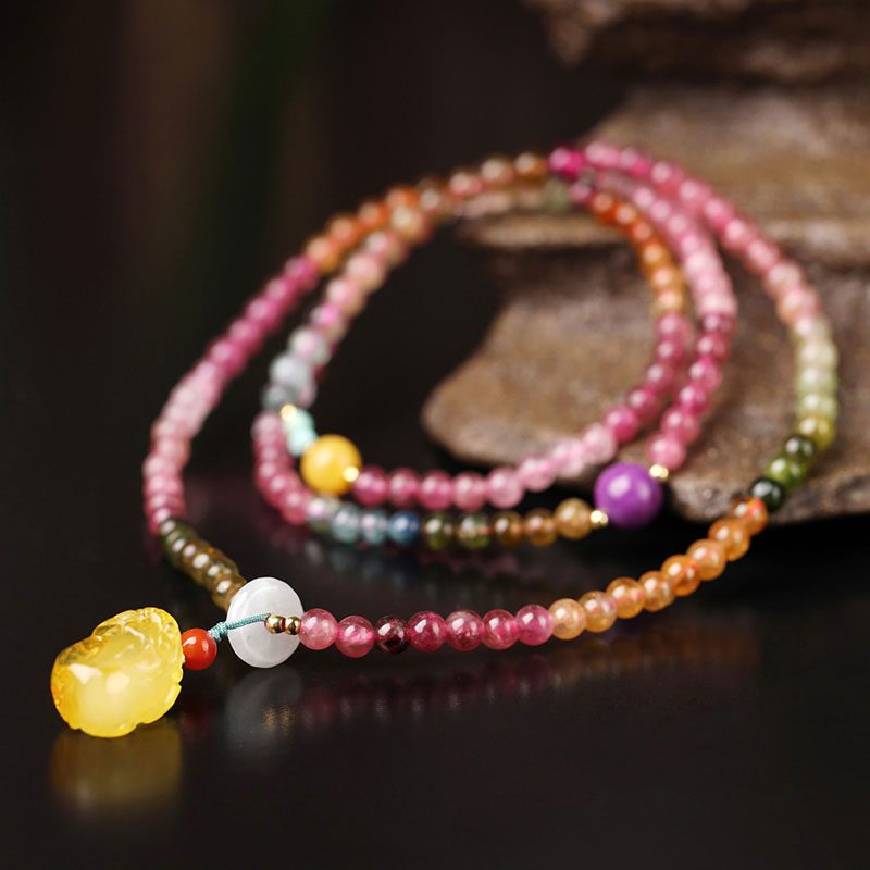 Pink Tourmaline Stacking Bracelet with Multi-Gemstone-Lovesyouforever