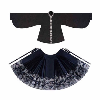 Mountain, Sea, Moon, and Brightness - Mamianqun Skirt with Vertical-collar Double-breasted Shirt Daily Hanfu Set-Lovesyouforever