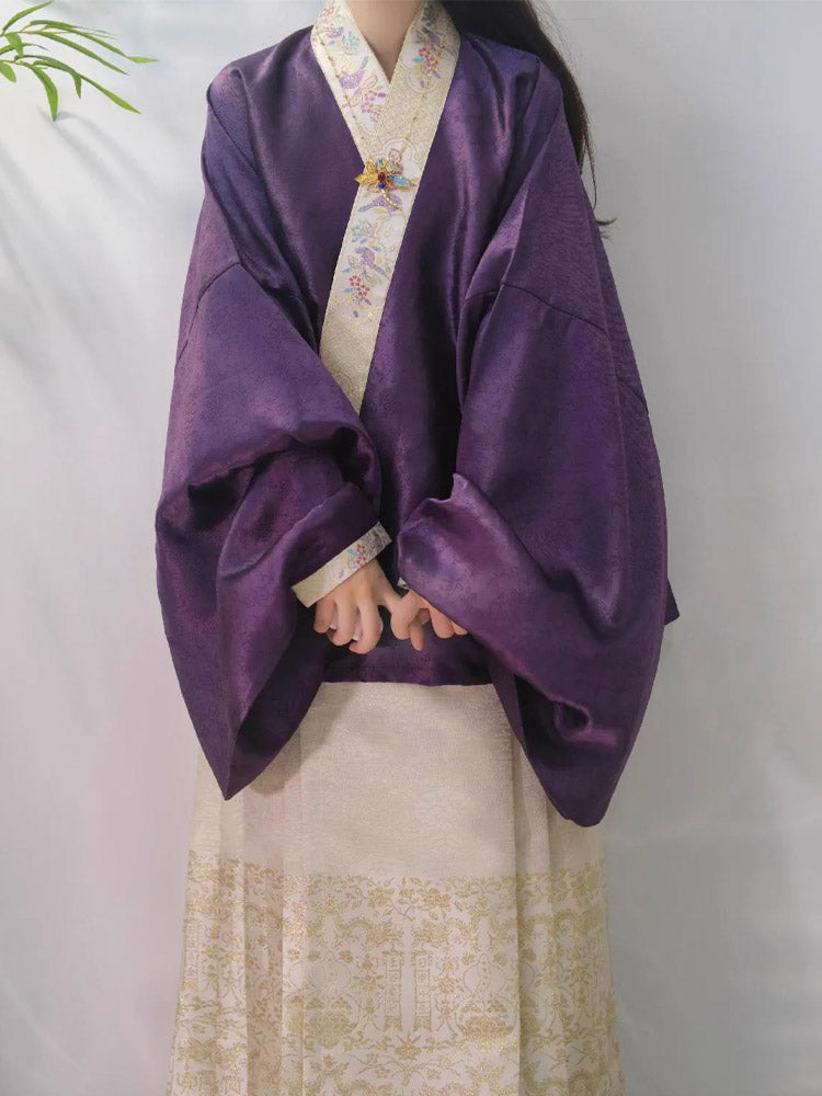 Chinese Style Purple Pipa Sleeve Jacquard Dark Embroidery Ming Dynasty Cross-collar Top Blouse-Lovesyouforever
