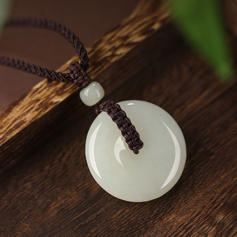 Natural Hetian Qingshui Jade Ping An Kou Jade Pendant Necklace Couple Gift-Lovesyouforever