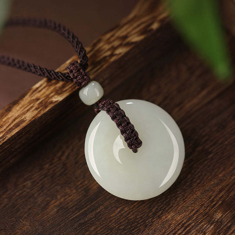 Natural Hetian Qingshui Jade Ping An Kou Jade Pendant Necklace Couple Gift-Lovesyouforever