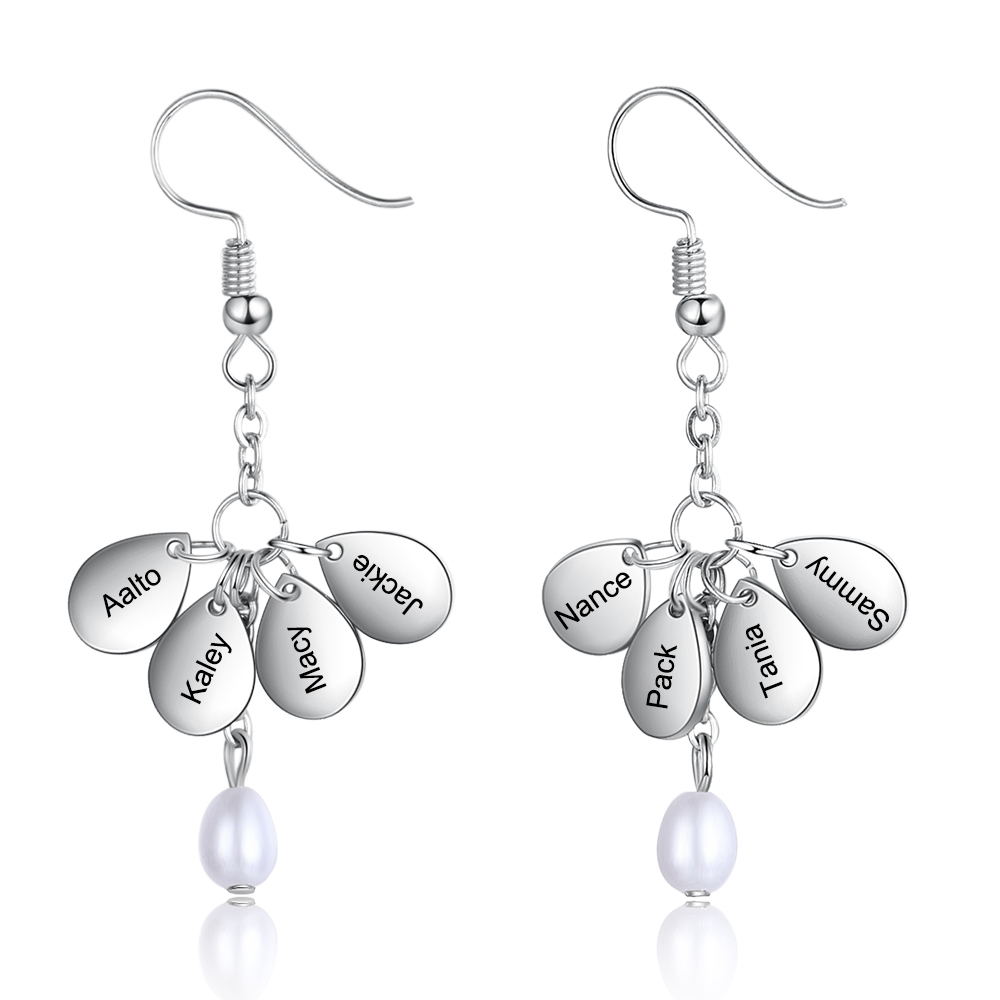8 Names-Personalized Pearl Earrings Custom Name for Women-Lovesyouforever