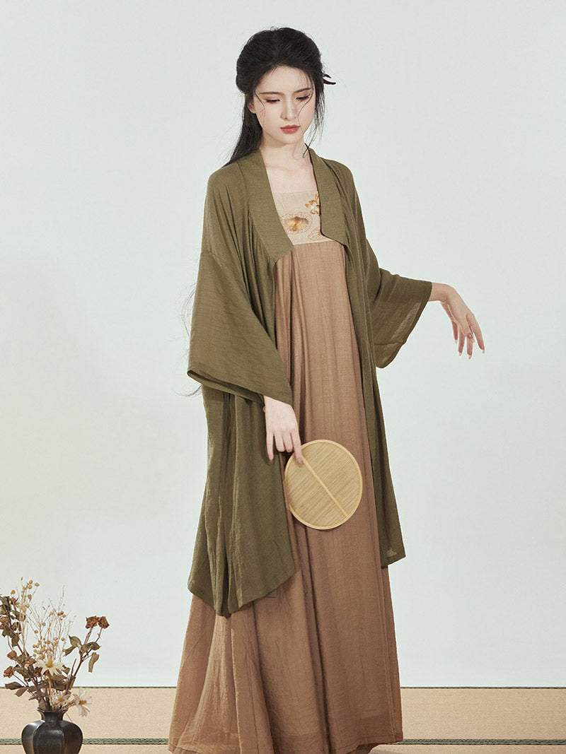 Tang-style Morden Hanfu Chinese Style Lotus Embroidery Droopy Suspender Skirt Set-Lovesyouforever