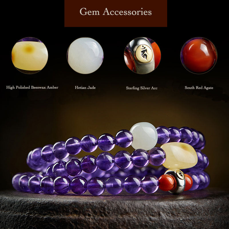 Multi-circle Natural Clear Purple Amethyst Raw Crystal Bracelet with Multiple Gemstones-Lovesyouforever