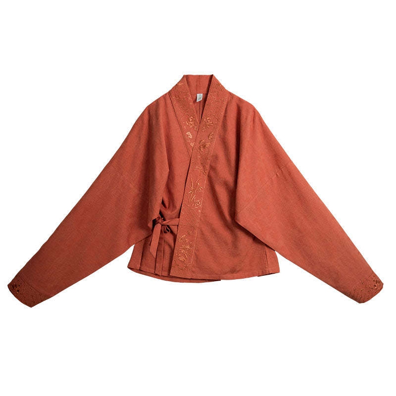 Chinese Style Retro Floral Pattern Embroidery Women's Long Sleeve Mandarin Collar Shirt Hanfu Top-Lovesyouforever
