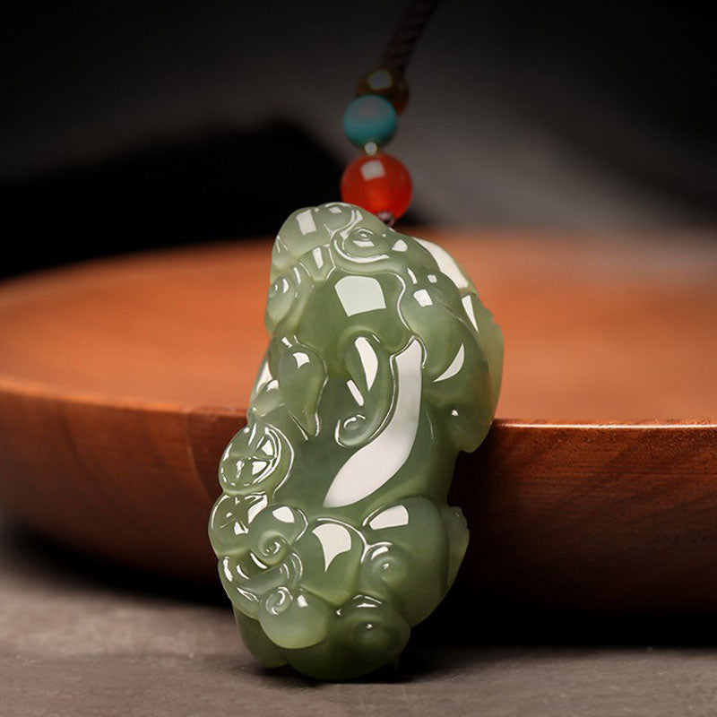 Natural Xinjiang Hetian Jade Green Jade Pixiu「Fortune and Prosperity」Pendant Jade Pendant Necklace Jewelry Gift-Lovesyouforever