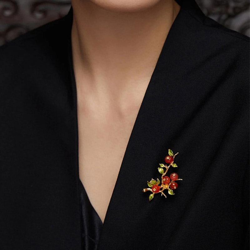 "Shi Shi Ru Yi" - Natural Beauty Glass Persimmon Brooch Perfect Jewelry Gift-Lovesyouforever