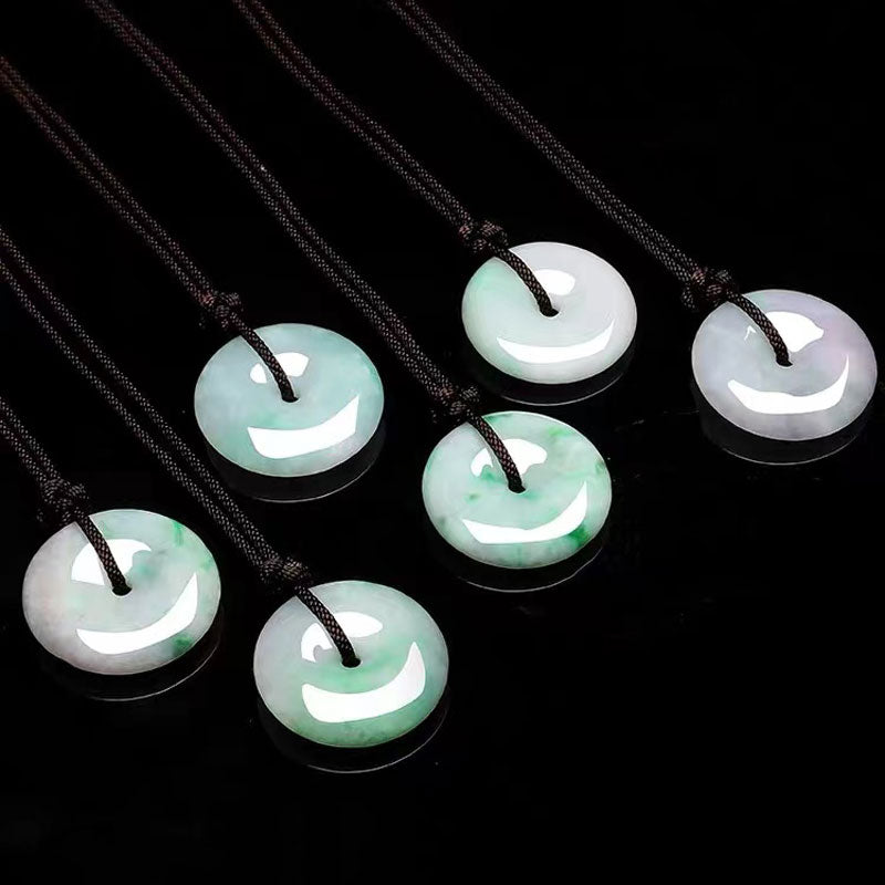 Moss in Snow Natural Ice Jadeite Jade Chinese「Ping An Kou」Pendant Necklace for Women and Men-Lovesyouforever