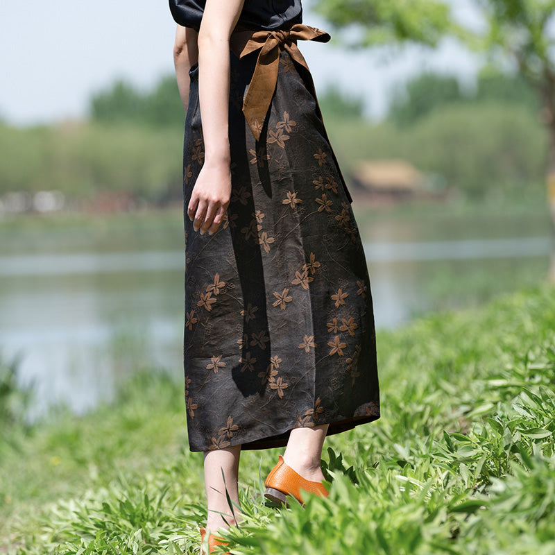 Exclusive Retro Chinese-style Silk Fragrant Cloud Gauze Midi Skirt Mulberry Silk Belted Pencil Skirt-Lovesyouforever