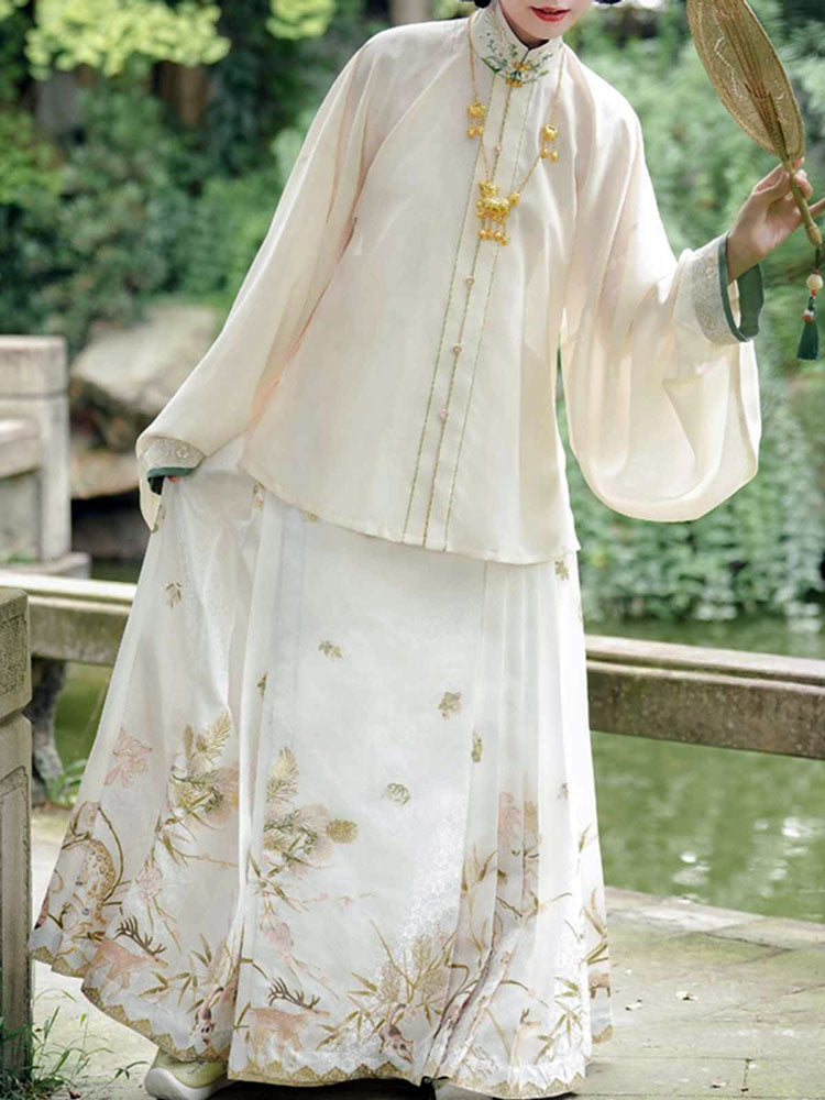 Deer and Plum Blossom - Fun Animal Zoo Series MaMianqun Skirt Daily Hanfu Skirt-Lovesyouforever