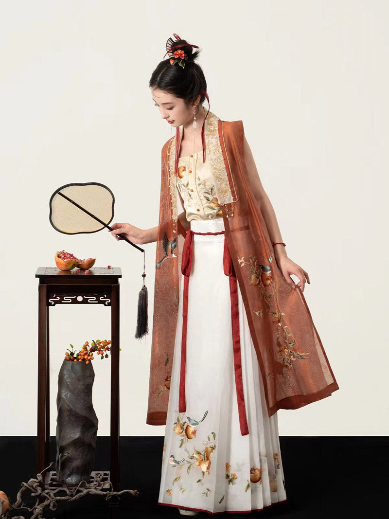 Magpies Singing on the Pomegranate Tree Branch「Good things are coming」Embroidered Hanfu Clothing-Lovesyouforever