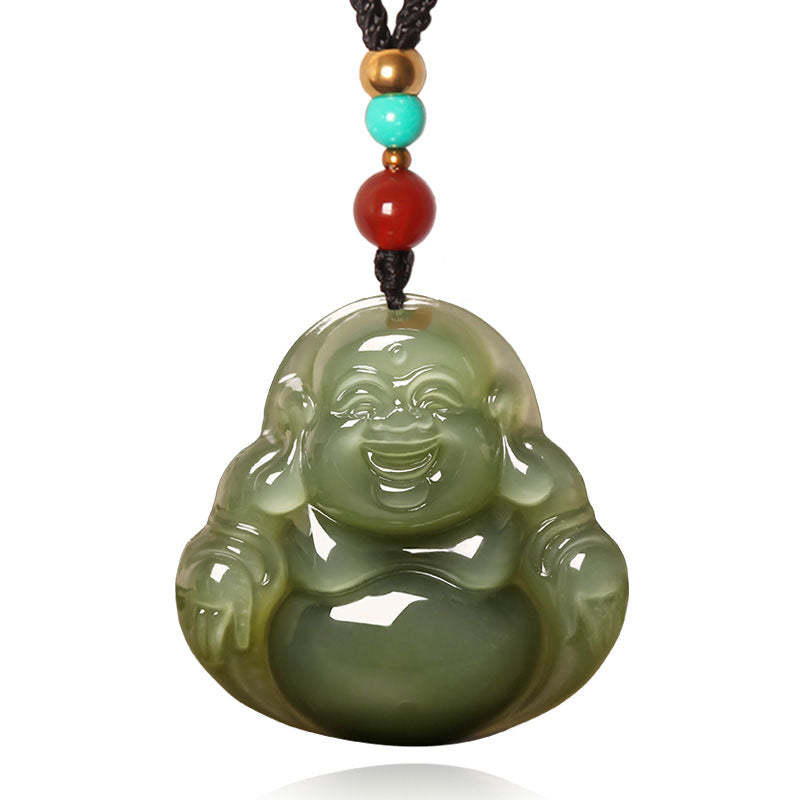Natural Xinjiang Hetian Jade Green Jade Maitreya Buddha Jade Pendant Necklace-Lovesyouforever
