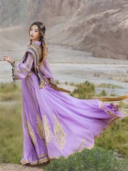 Inspired By the Ancient Western Chinese kingdom Princess of Loulan, Purple Boho Embroidery Hanfu Costume(4PCS)-Lovesyouforever