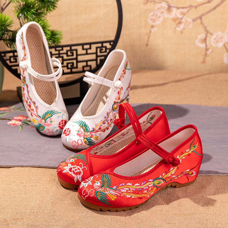 Handmade Golden Phoenix Embroidery Retro Vintage Embroidered Shoes-Lovesyouforever
