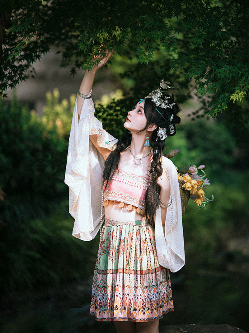 Girl Picking Water Chestnut in the River -  Morden Miao Ethnic Minority Hanfu Skirt Set-Lovesyouforever