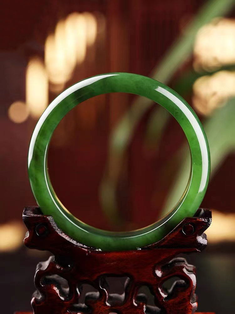 Emerald Green Chinese Style Natural Hetian Jadeite Jade Bangle for Women-Lovesyouforever
