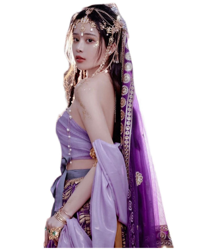 Exotic Style Dunhuang Feitian Western Region Princess Style Purple Shawl and Accessories-Lovesyouforever