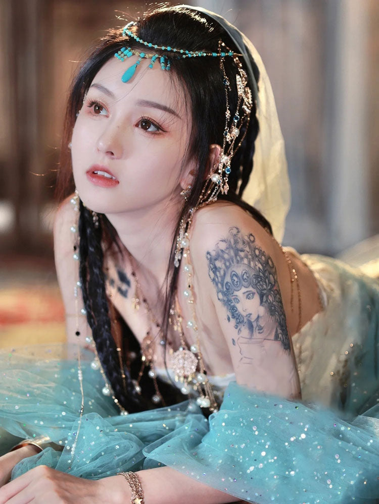 Elegant Color Dunhuang Feitian Cosplay Western Region Hanfu Costume Four-Piece Set-Lovesyouforever