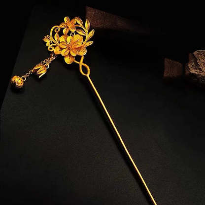 Handcrafted Vintage Chinese Style 999 Sterling Silver Filigree Flowers on the Branch with Butterfly, Flower Buds Tassel Hairpin-Lovesyouforever