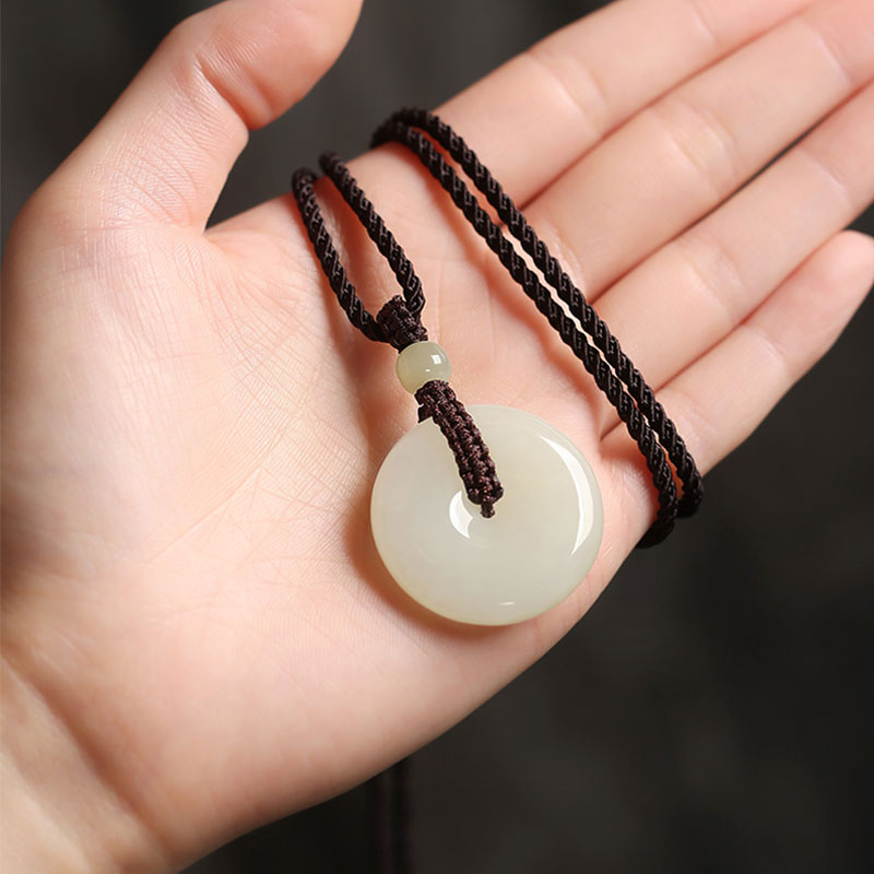 Natural Hetian Qingshui Jade Ping An Kou Jade Pendant Necklace Couple Gift-Lovesyouforever