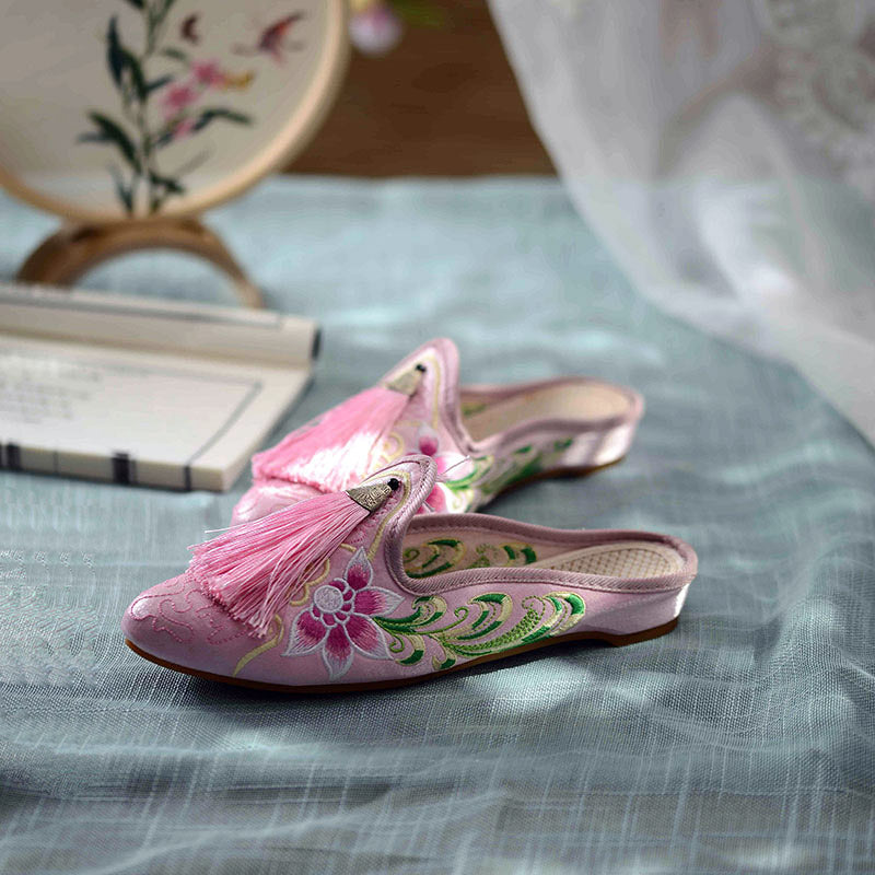 Chinese Style Pink Embroidered Shoes Slippers for Women-Lovesyouforever
