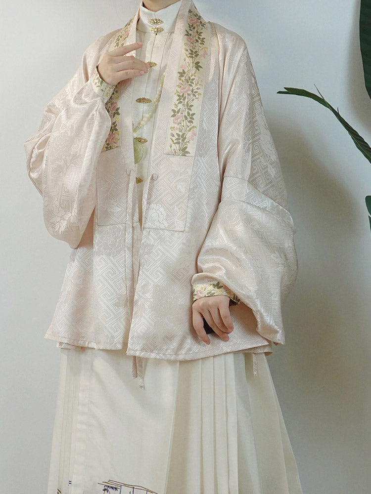 Chinese Style Ming Dynasty Pipa Sleeve Embroidered Dark-patterned Cross-collar Top for Women-Lovesyouforever
