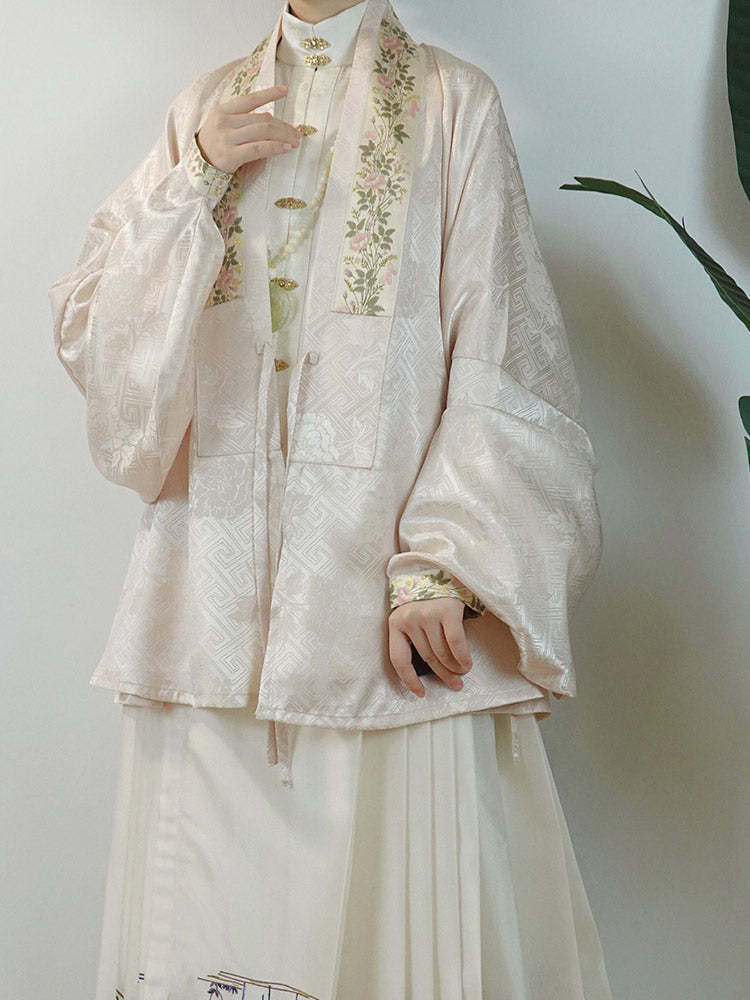 Chinese Style Ming Dynasty Pipa Sleeve Embroidered Dark-patterned Cross-collar Top for Women-Lovesyouforever