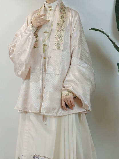 Chinese Style Ming Dynasty Pipa Sleeve Embroidered Dark-patterned Cross-collar Top for Women-Lovesyouforever