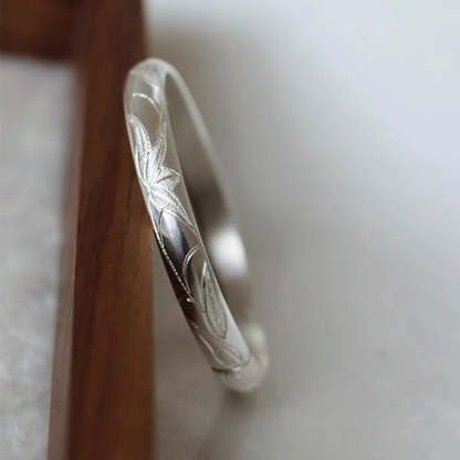 Hand Carved Vintage Chinese Bamboo Leaf Pattern Pure Solid Silver Bangle Bracelet Jewelry Gift-Lovesyouforever