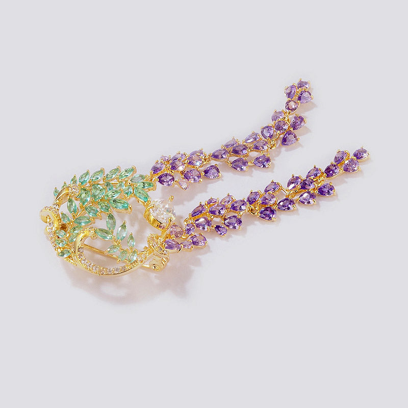 Nature Inspired Romantic Purple Wisteria Exquisite Crystal Tassel Brooch Pin Jewelry Gift-Lovesyouforever