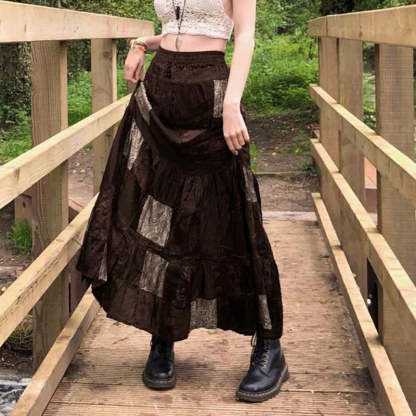 Vintage Velvet Patchwork Retro Tribal Print Skirt: Embrace the Wasteland Fashion Trend-Lovesyouforever