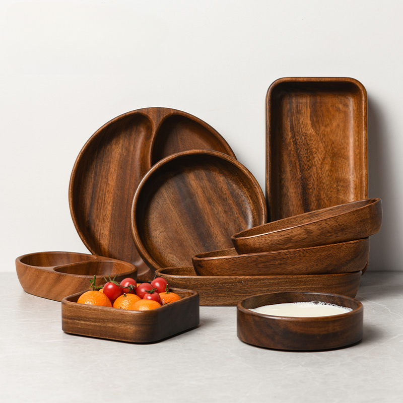 Walnut wood exquisite fruit plate, salad bowl, solid wood tray, rectangular household snack and fruit serving dish, acacia wood dinner plate-Lovesyouforever