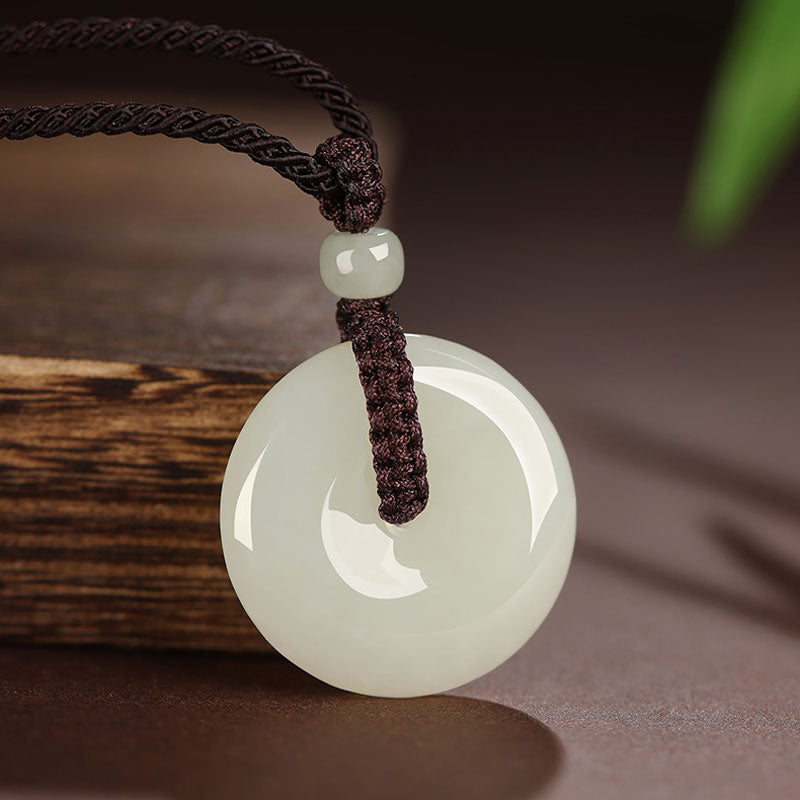 Natural Hetian Qingshui Jade Ping An Kou Jade Pendant Necklace Couple Gift-Lovesyouforever