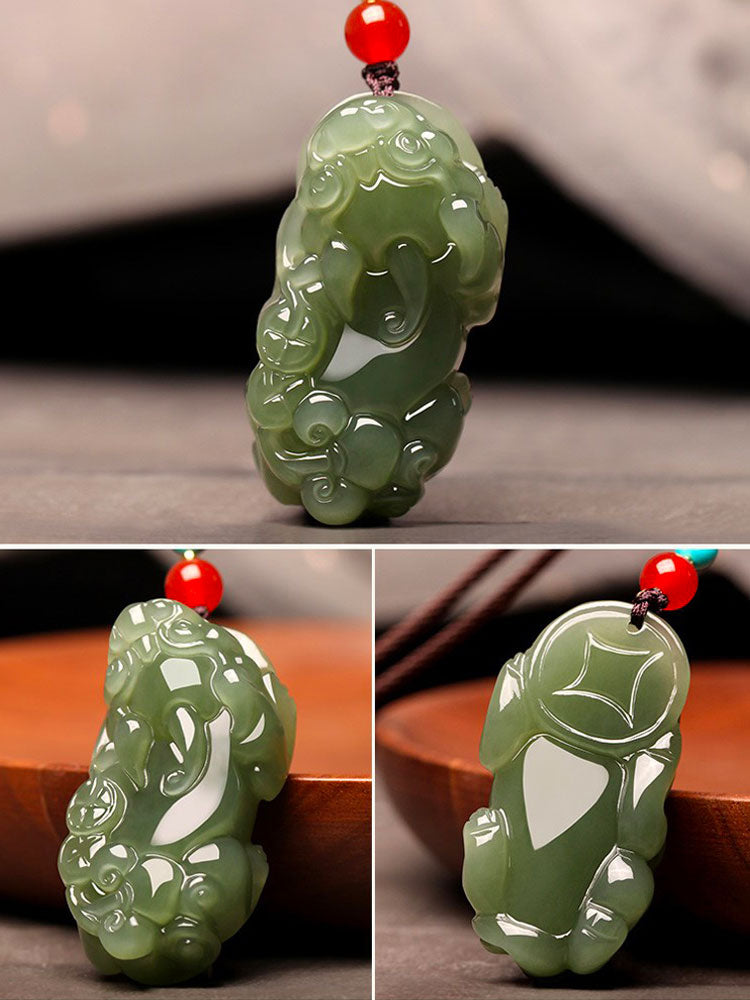 Natural Xinjiang Hetian Jade Green Jade Pixiu「Fortune and Prosperity」Pendant Jade Pendant Necklace Jewelry Gift-Lovesyouforever