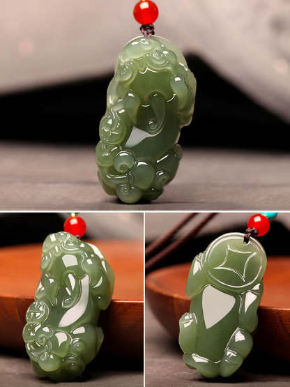 Natural Xinjiang Hetian Jade Green Jade Pixiu「Fortune and Prosperity」Pendant Jade Pendant Necklace Jewelry Gift-Lovesyouforever