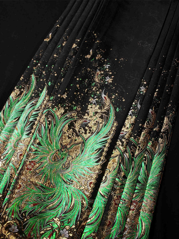 Chinese 'Shan Hai Jing' Qingluan Divine Bird Golden Weave Black Mamianqun Skirt-Lovesyouforever