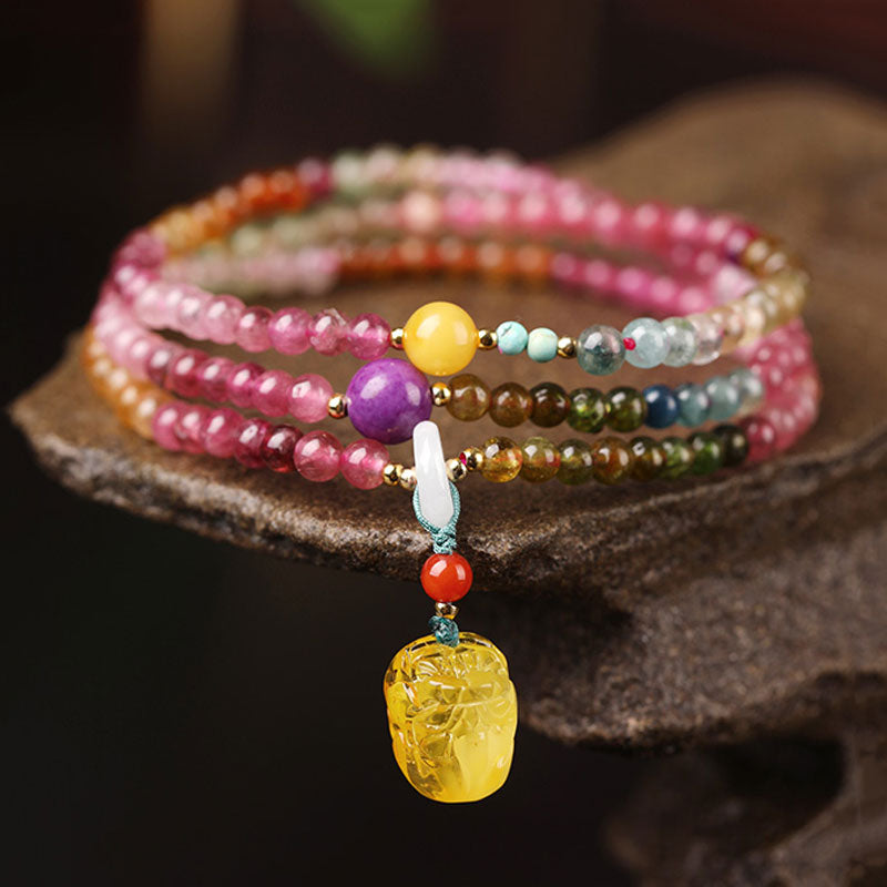 Pink Tourmaline Stacking Bracelet with Multi-Gemstone-Lovesyouforever