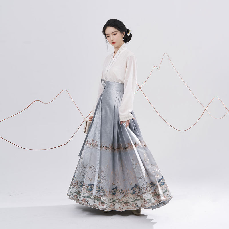 Traditional Chinese Auspicious Patterns - Deer and Kunlun Wonderland Hanfu Mamianqun Skirt-Lovesyouforever