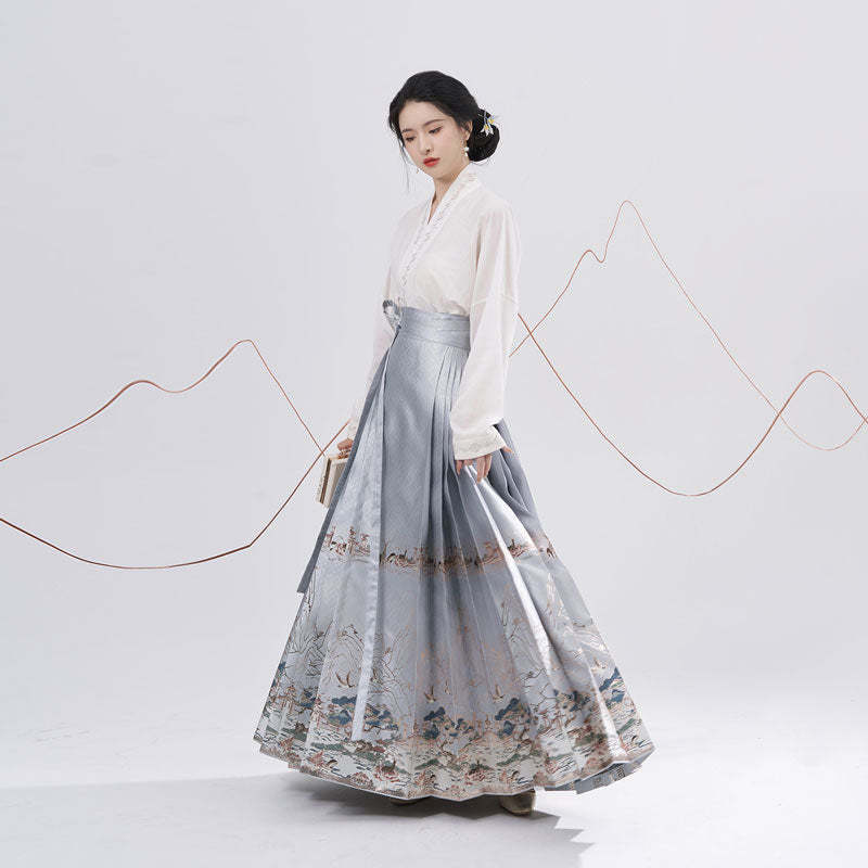 Traditional Chinese Auspicious Patterns - Deer and Kunlun Wonderland Hanfu Mamianqun Skirt-Lovesyouforever