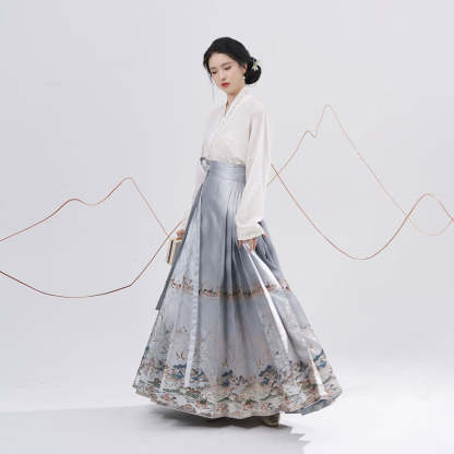 Traditional Chinese Auspicious Patterns - Deer and Kunlun Wonderland Hanfu Mamianqun Skirt-Lovesyouforever