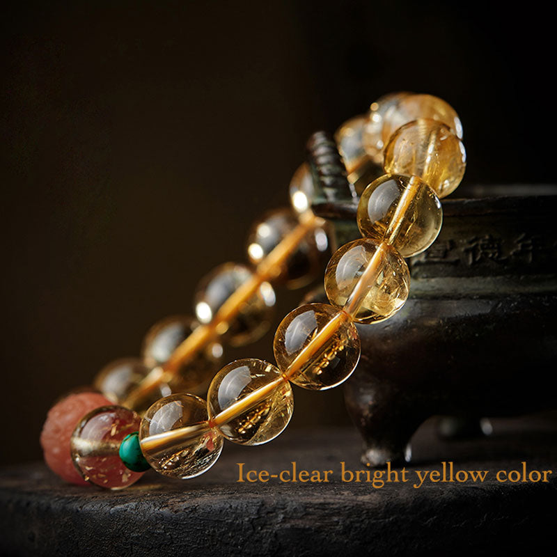 Natural Yellow Citrine Bracelet with South Red Agate Pixiu and Turquoise Beads-Lovesyouforever