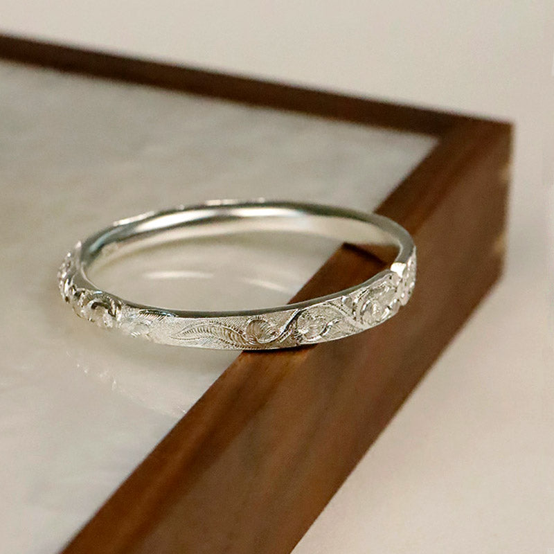 Hand Carved Chinese Style Vintage Vine Pattern Pure Solid Silver Bangle Bracelet-Lovesyouforever
