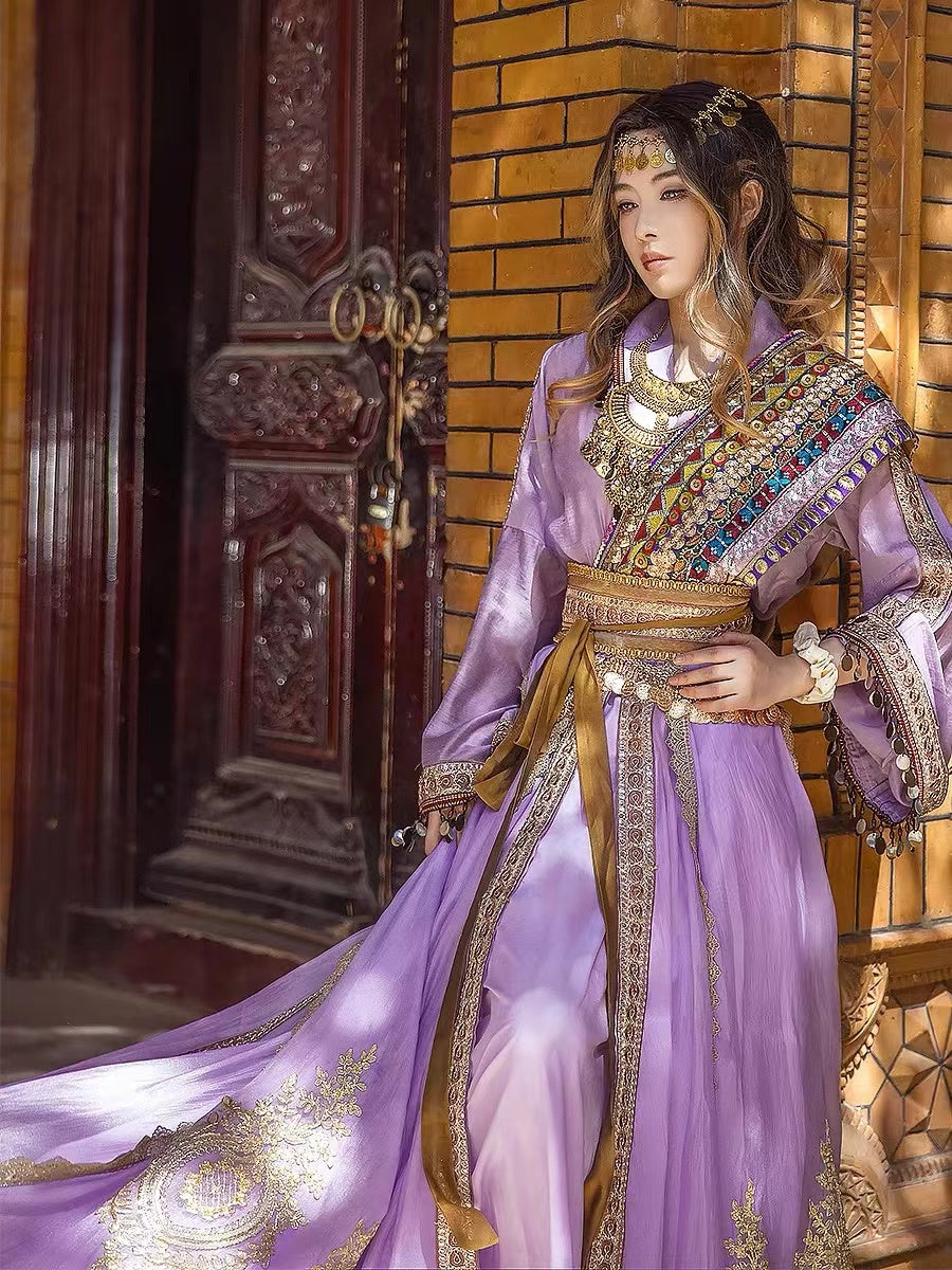 Inspired By the Ancient Western Chinese kingdom Princess of Loulan, Purple Boho Embroidery Hanfu Costume(4PCS)-Lovesyouforever