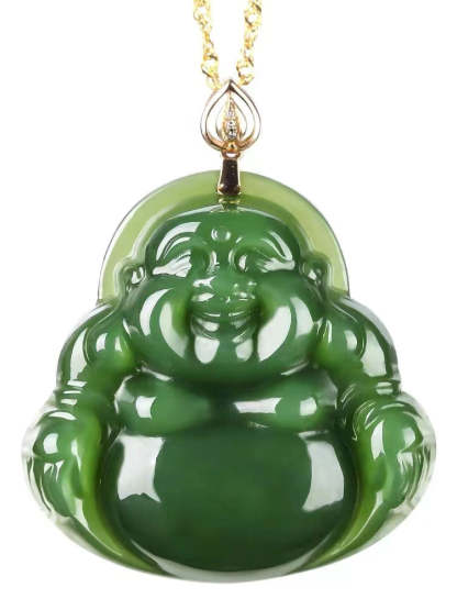 Emerald Green Natural Jadeite Jade Laughing Buddha「Happiness」Pendant Necklace for Men and Women-Lovesyouforever