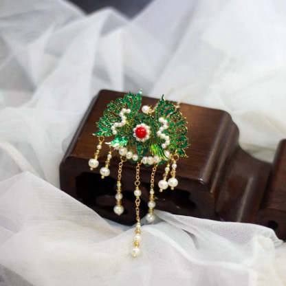 Retro Chinese Style Blue Cloisonne Pearl Tassel Hairpin Hanfu Accessory-Lovesyouforever