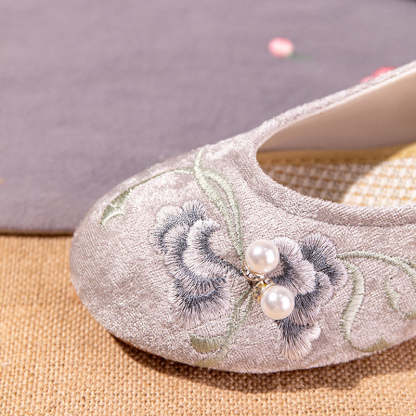 Women's Ankle Strap Mid-Heel Pumps with Embroidery-Lovesyouforever