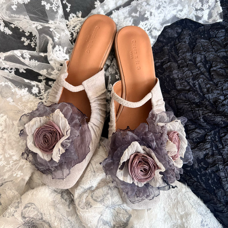 Handmade Vintage Chinese Style Cloth Art Elegant Wabi-Sabi Dried Rose Flower Flat Shoes-Lovesyouforever