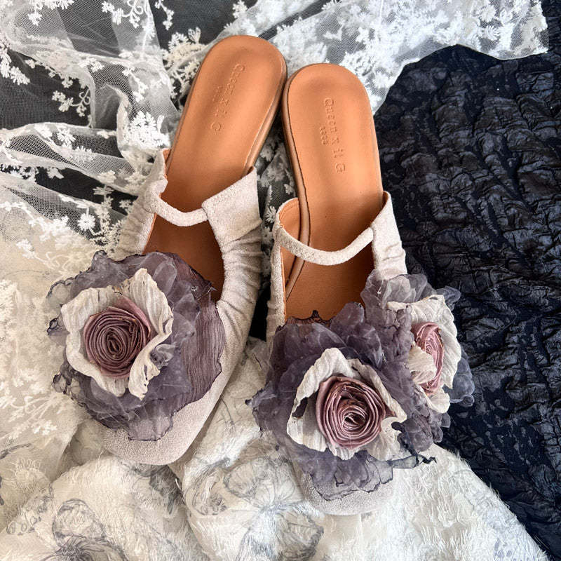 Handmade Vintage Chinese Style Cloth Art Elegant Wabi-Sabi Dried Rose Flower Flat Shoes-Lovesyouforever